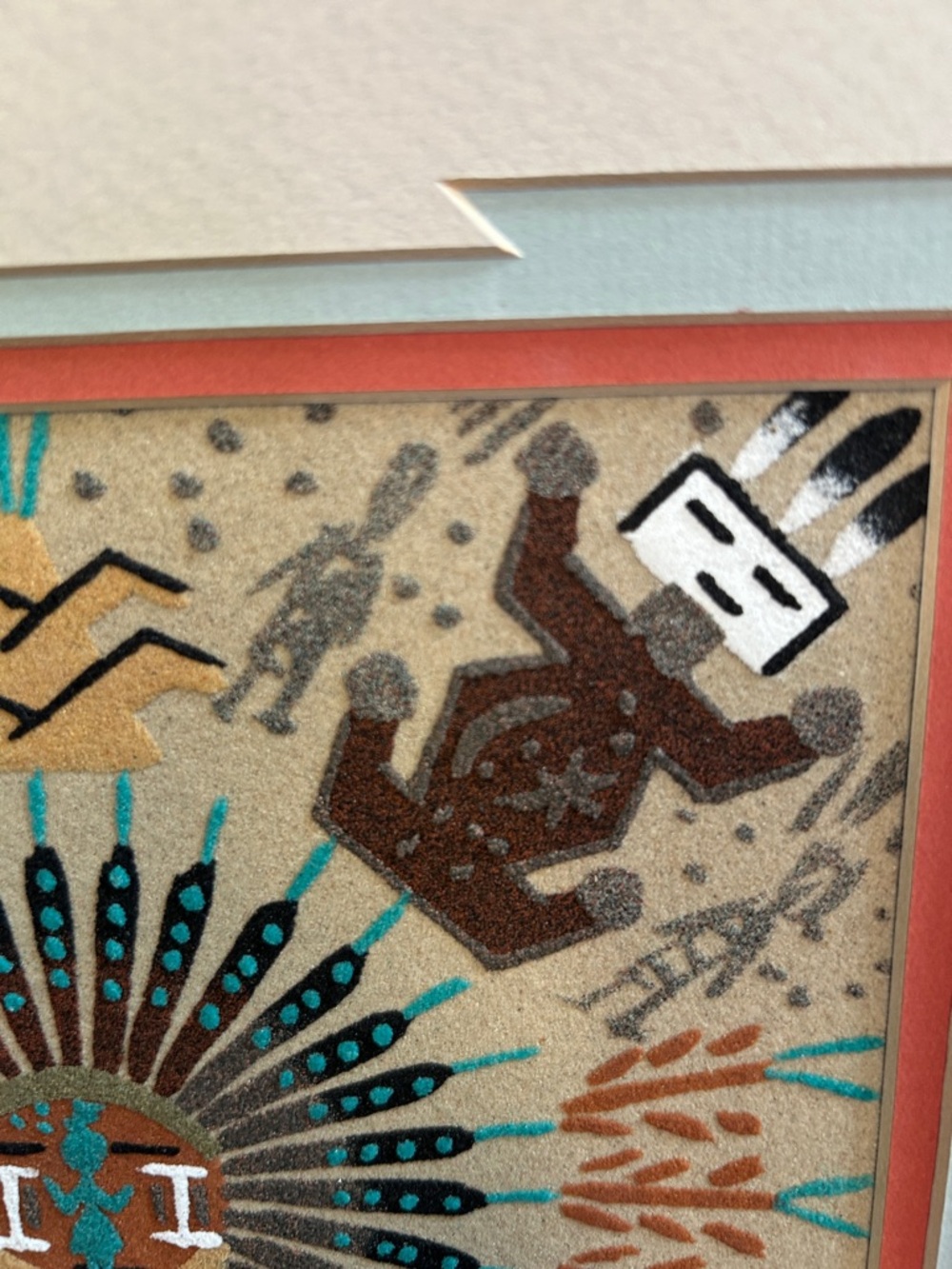 Wall Art signed Navajo sandpainting, a collectible art form. 14” x 14” - Picture 4 of 8